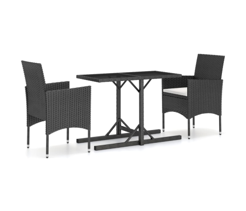 Juego de comedor para jardín 3 piezas negro