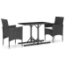 Juego de comedor para jardín 3 piezas negro