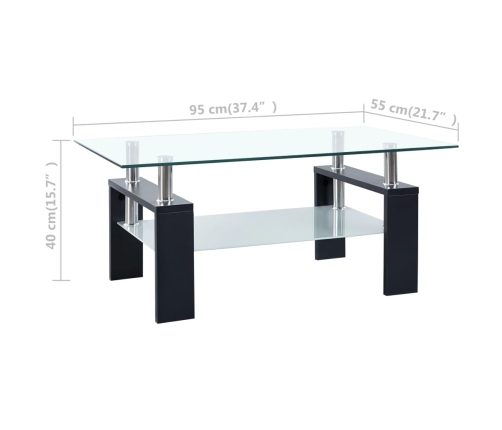 vidaXL Mesa de centro vidrio templado negro transparente 95x55x40 cm