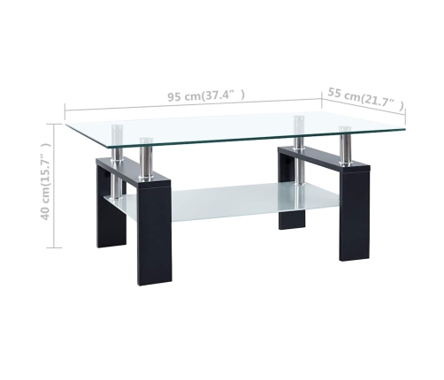 Mesa de centro vidrio templado negro transparente 95x55x40 cm