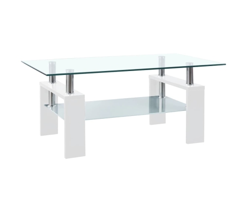 Mesa de centro vidrio templado blanco transparente 95x55x40 cm