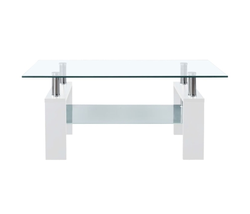 Mesa de centro vidrio templado blanco transparente 95x55x40 cm