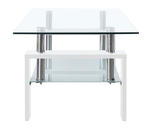 Mesa de centro vidrio templado blanco transparente 95x55x40 cm