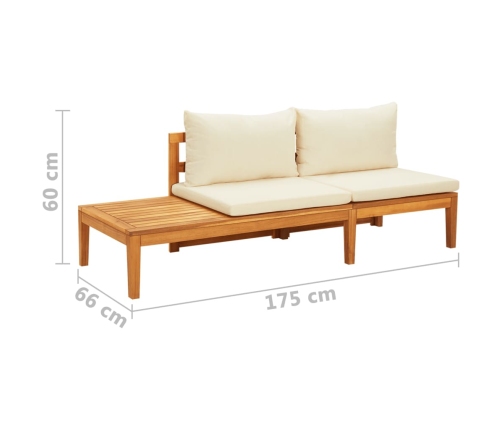 Banco de jardín y mesa cojines crema madera maciza de acacia