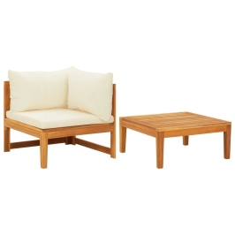 Set muebles de jardín 2 pzas cojines crema madera de acacia