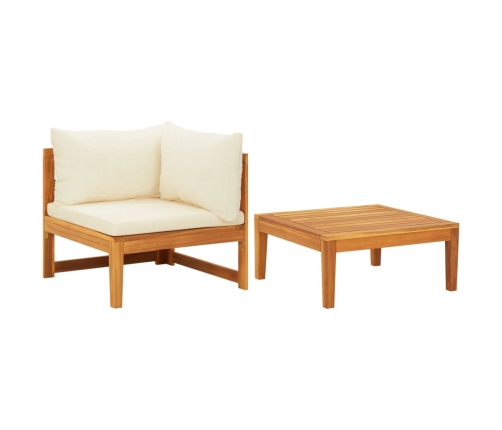 Set muebles de jardín 2 pzas cojines crema madera de acacia