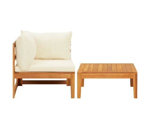 Set muebles de jardín 2 pzas cojines crema madera de acacia