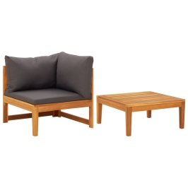 Set muebles de jardín 2 pzas cojines gris oscuro madera acacia