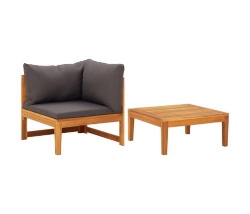 Set muebles de jardín 2 pzas cojines gris oscuro madera acacia