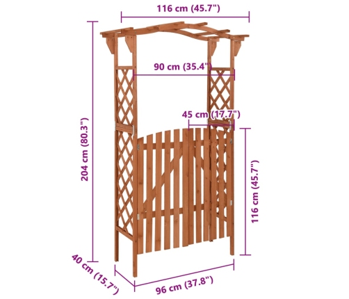 Pérgola con puerta madera maciza de abeto 116x40x204 cm