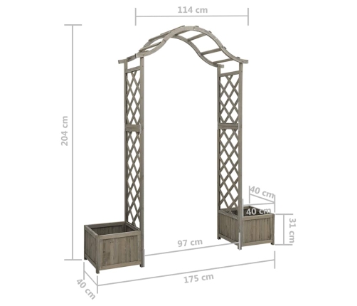 Pérgola de jardín con jardinera madera maciza de abeto gris