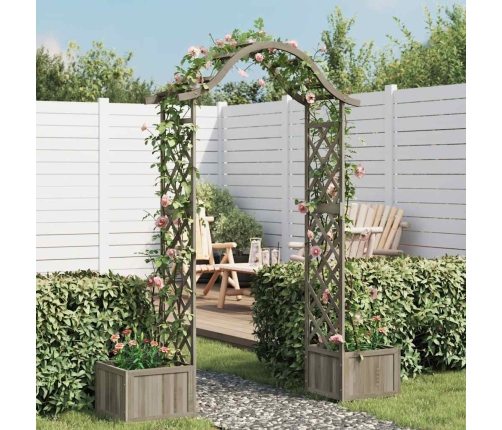 Pérgola de jardín con jardinera madera maciza de abeto gris