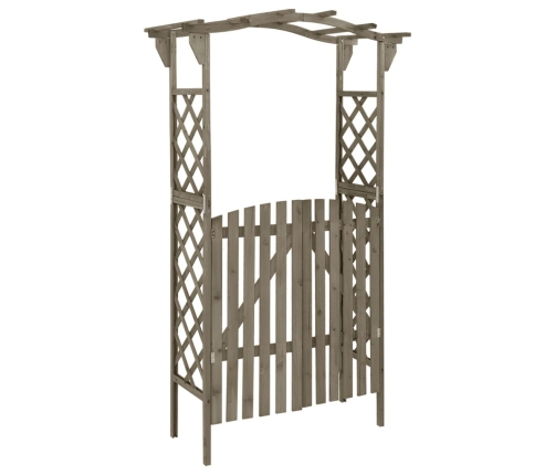 Pérgola con puerta madera maciza de abeto gris 116x40x204 cm