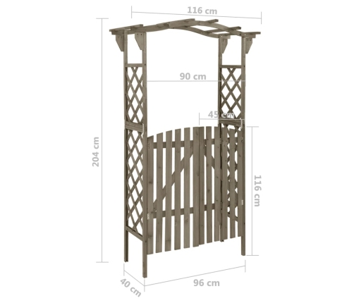 Pérgola con puerta madera maciza de abeto gris 116x40x204 cm