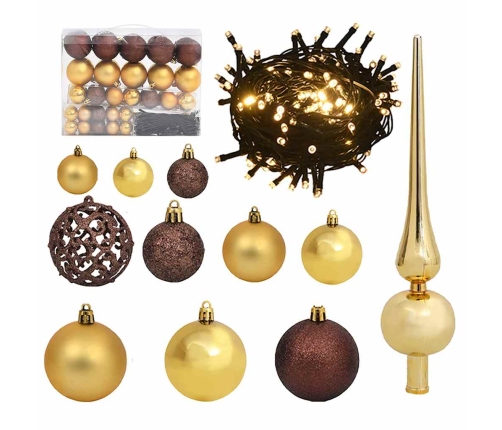 Set de bolas de Navidad 61 pzas con pico 150 LED dorado bronce