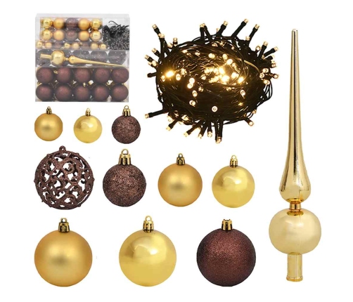 Set de bolas de Navidad 120 pzas con pico 300 LED dorado bronce