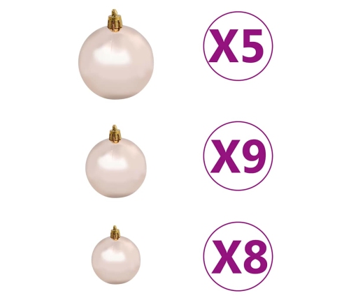 Set de bolas de Navidad 61 pzas con pico 150 LED oro rosa