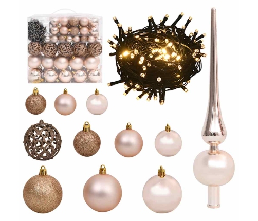 Set de bolas de Navidad 120 pzas con pico 300 LED oro rosa