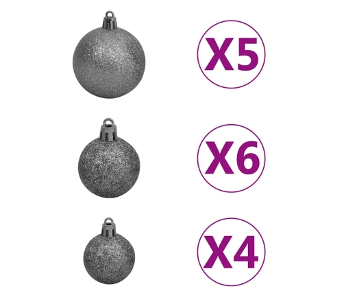 Set de bolas de Navidad 61 pzas con pico 150 LED blanco y gris