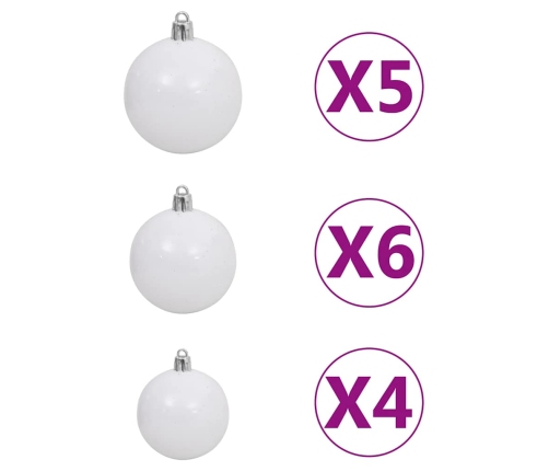 Set de bolas de Navidad 61 pzas con pico 150 LED blanco y gris