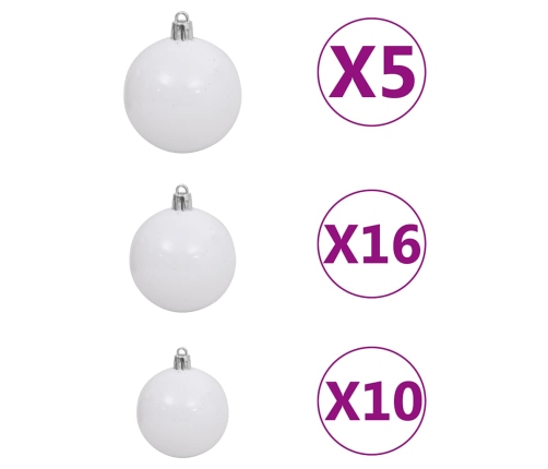 Set de bolas de Navidad 120 pzas con pico 300 LED blanco y gris