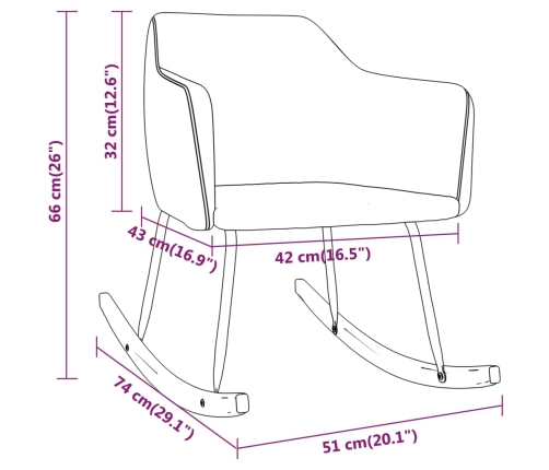 Silla mecedora de terciopelo gris claro