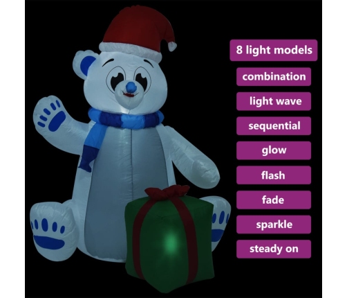 Oso polar inflable de Navidad LED interior y exterior 1,8 m