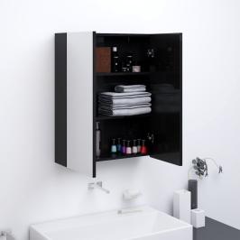 Armario de espejo de baño MDF negro brillante 60x15x75 cm