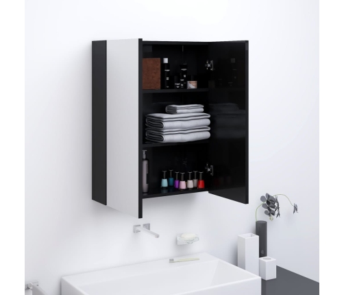 Armario de espejo de baño MDF negro brillante 60x15x75 cm