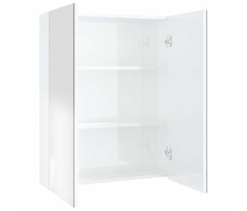 Armario de espejo de baño MDF blanco brillante 60x15x75 cm