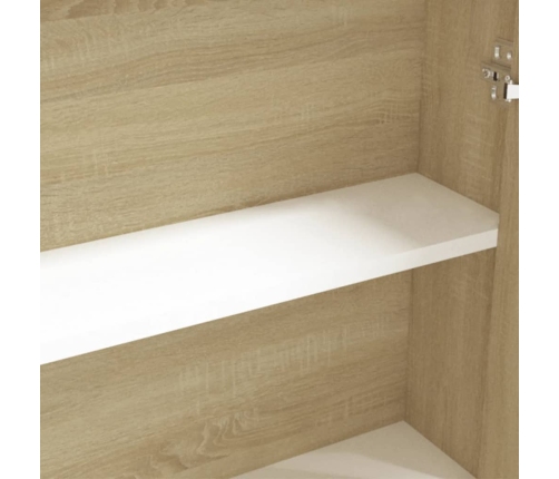 Armario de espejo de baño MDF blanco y roble 60x15x75 cm