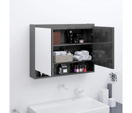 Armario de baño con espejo MDF gris brillante 80x15x60 cm