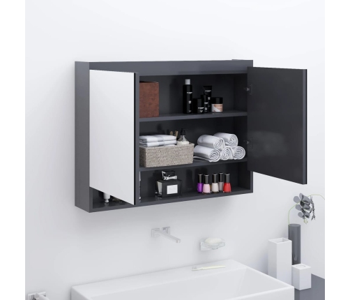 Armario de baño con espejo MDF gris 80x15x60 cm