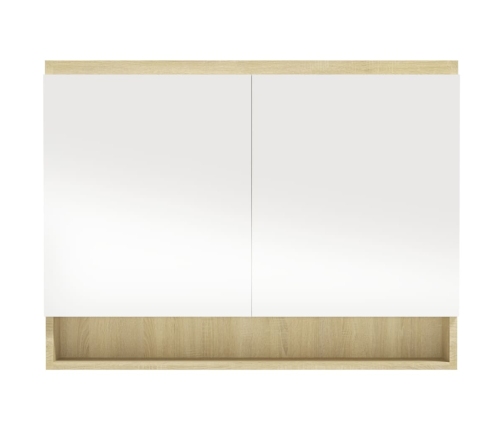 Armario de baño con espejo MDF blanco y roble 80x15x60 cm