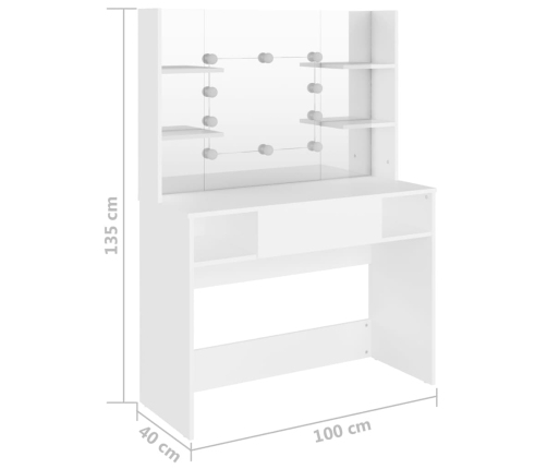 Tocador de maquillaje con luces LED MDF blanco 100x40x135 cm