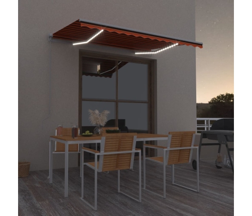 Toldo manual retráctil con LED naranja y marrón 300x250 cm