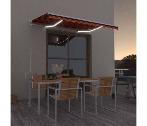 Toldo automático LED sensor de viento naranja marrón 300x250 cm