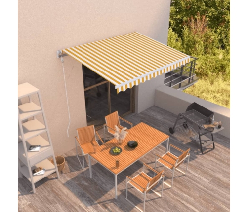 Toldo retráctil automático amarillo y blanco 350x250 cm