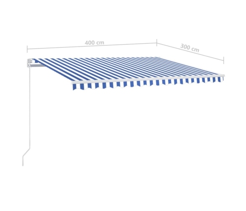 Toldo retráctil manual con LED azul y blanco 400x300 cm