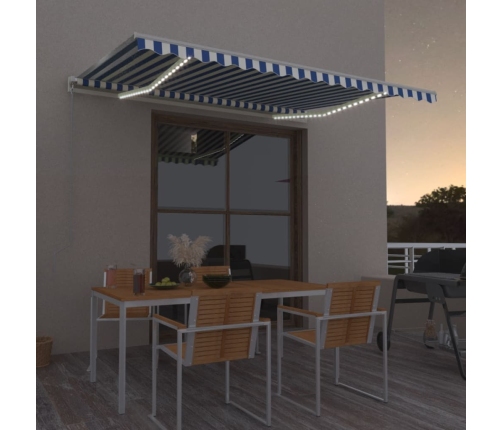 Toldo retráctil manual con LED azul y blanco 400x300 cm