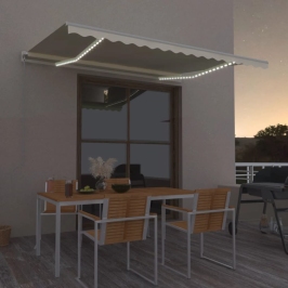 Toldo retráctil manual con LED crema 400x300 cm