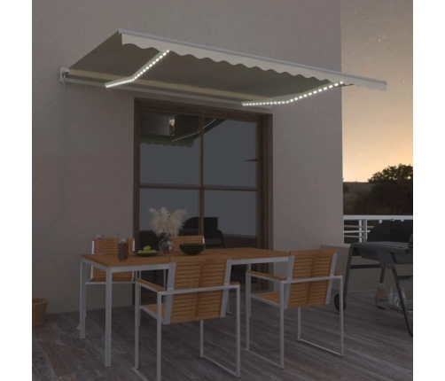 Toldo retráctil manual con LED crema 400x300 cm