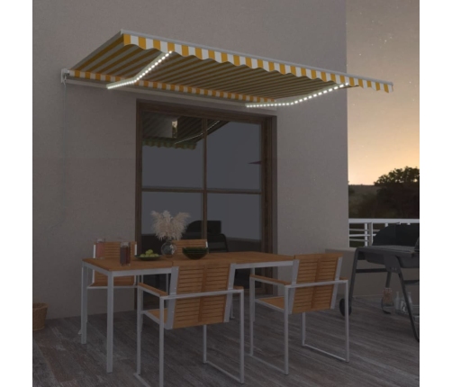 Toldo retráctil manual con LED amarillo y blanco 400x300 cm