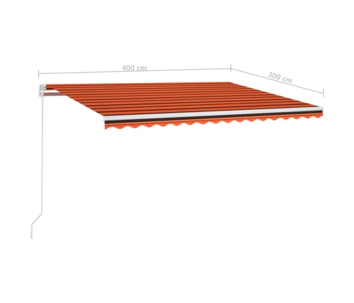 Toldo retráctil manual con LED naranja y marrón 400x300 cm