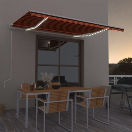 Toldo automático LED sensor de viento naranja marrón 400x300 cm