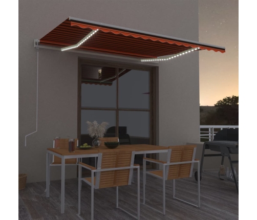 Toldo automático LED sensor de viento naranja marrón 400x300 cm