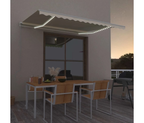 Toldo retráctil manual con LED crema 450x300 cm