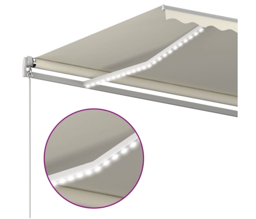 Toldo retráctil manual con luz LED crema 500x300 cm