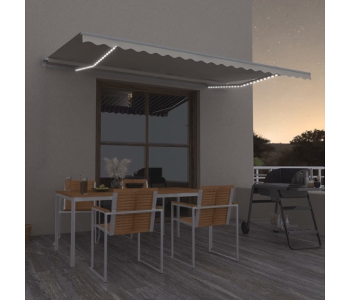 Toldo retráctil manual con luz LED crema 500x300 cm