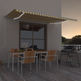 Toldo retráctil manual con luz LED amarillo y blanco 500x300 cm